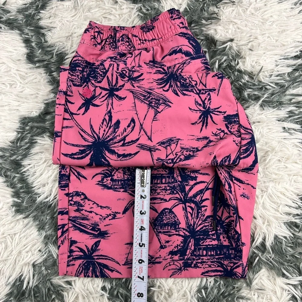 Lucky Brand Men's Pink Blue Swim Trunks Palm Trees Size Small